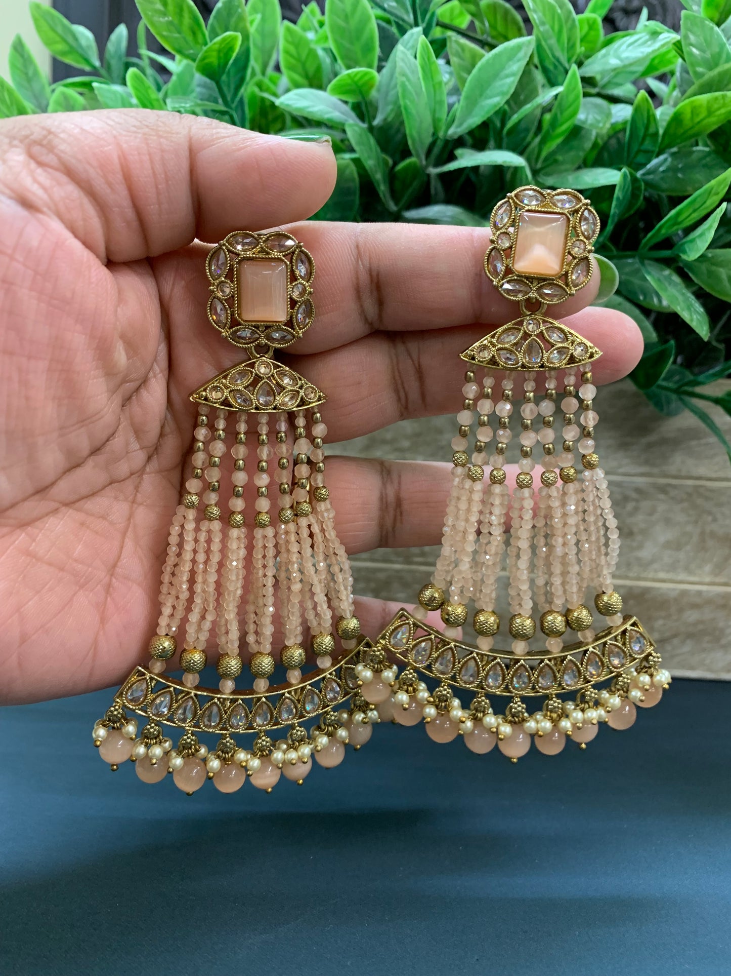 Amna polki fashion statement earring nude peach