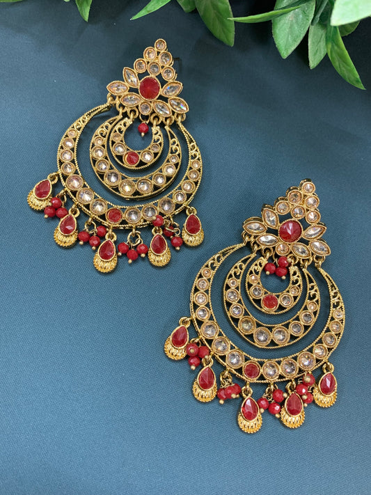 Bonnie polki chandbali earring antique/red