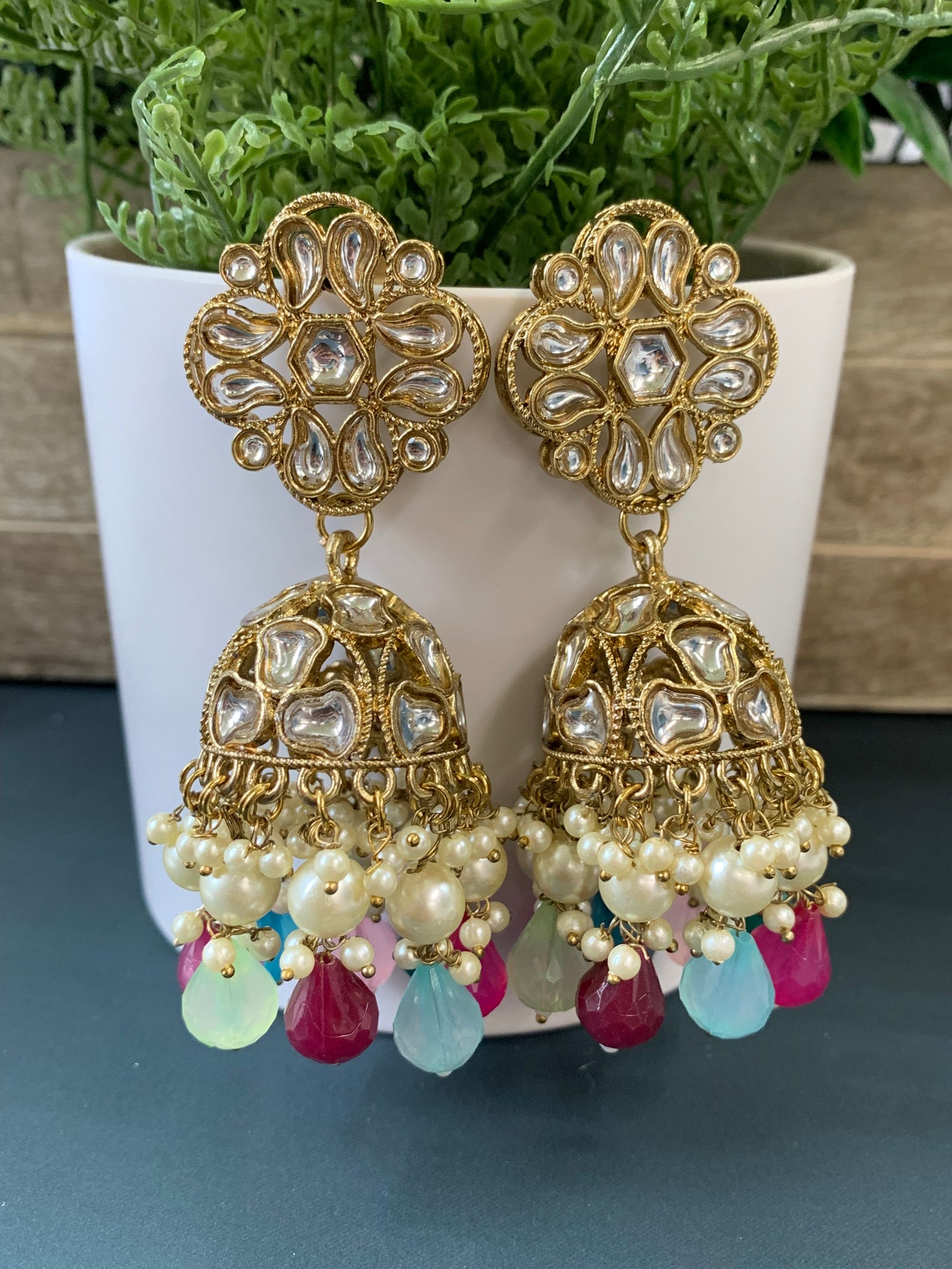 Dia kundan jhumki/ jhumka earring multi