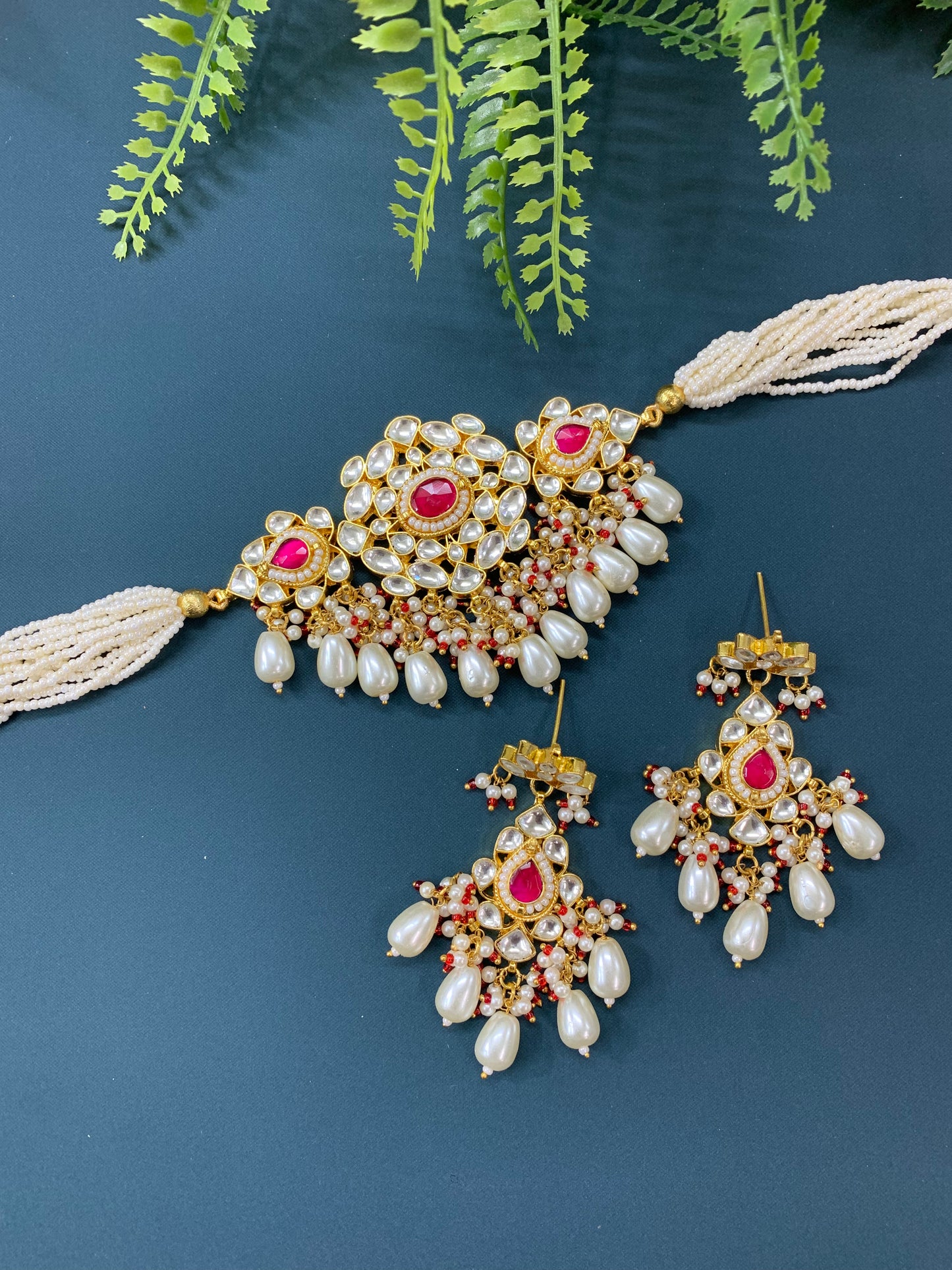 Maisha pachi kundan choker in gold / magenta pink / ruby / hot pink