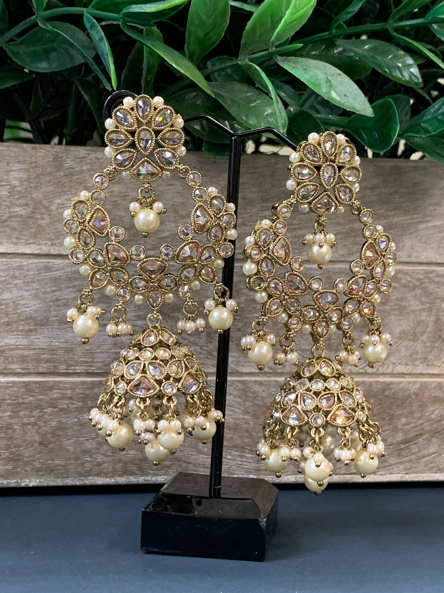Hadia polki jhumki earring antique polk/ gold / pearl