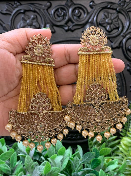 Sage polki fashion statement earring pastel yellow