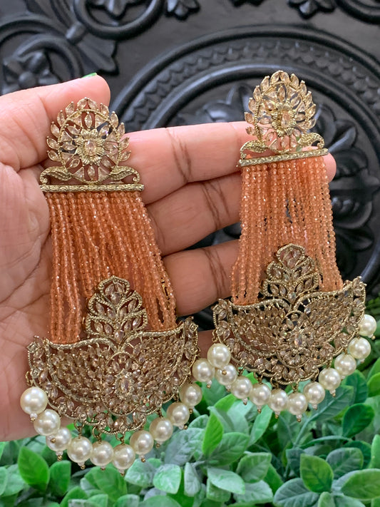 Sage polki fashion statement earring orange bronze