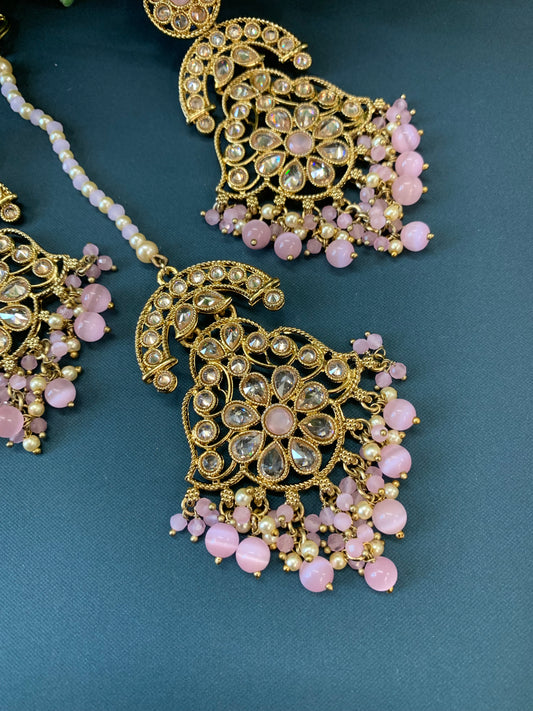 Enaya reverse popki tikka set chandbali style blush pink