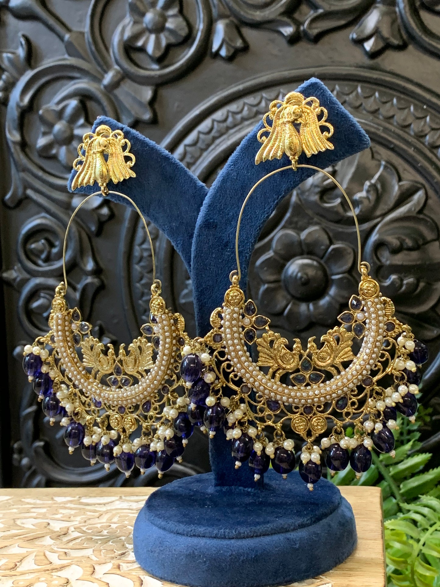 Sue fashion statement Chandbali earring blue