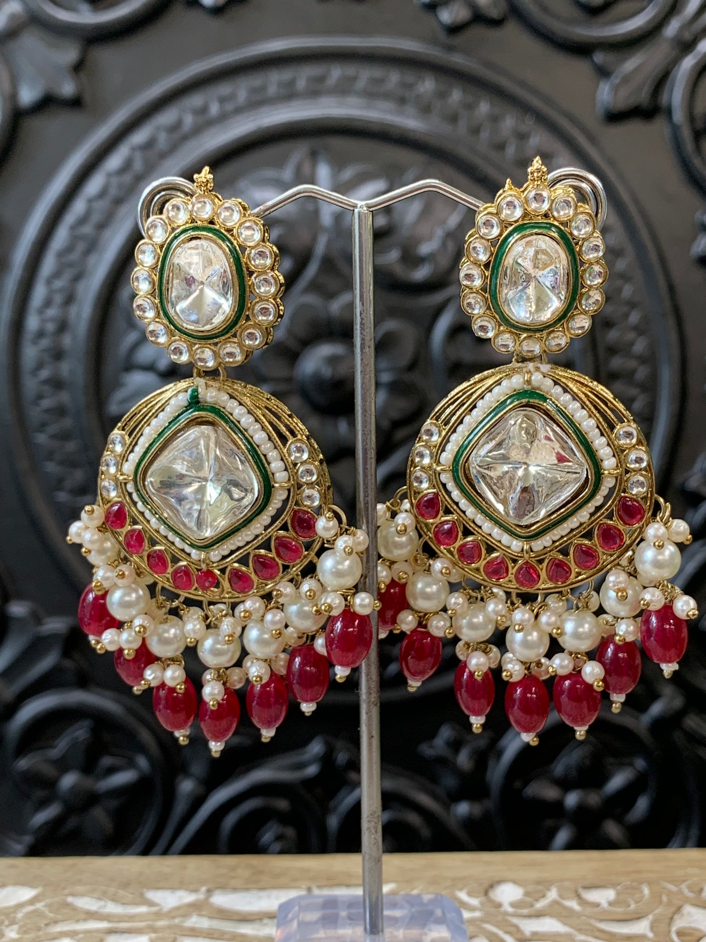 Kenny kundan fashion earring set magenta