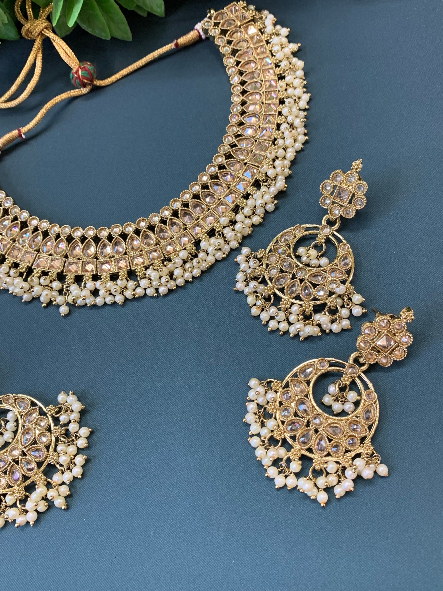 Rashmeet polki necklace with matching earring tikka gold pearl antique