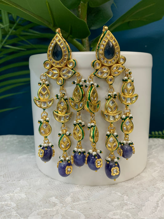 Jasleen Kundan chandbali earring purple