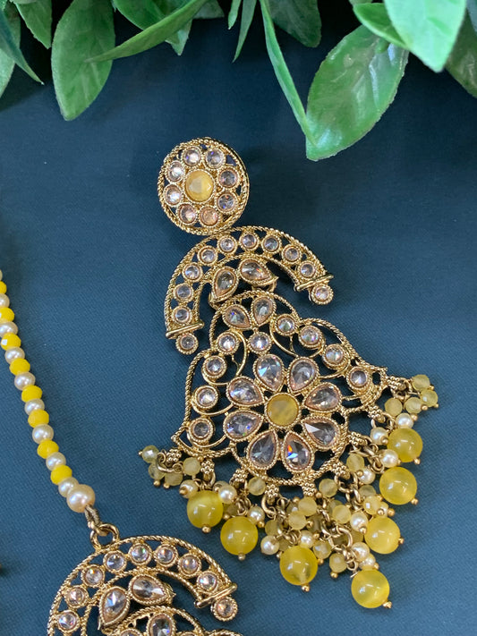 Enaya reverse popki tikka set chandbali style pastel yellow