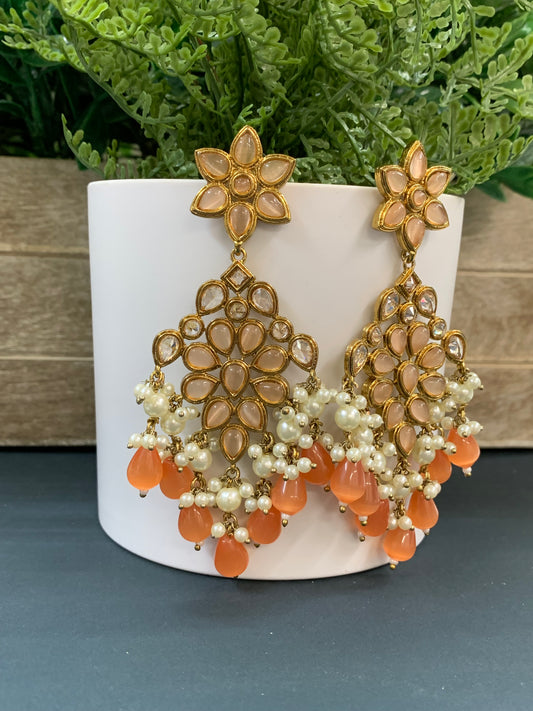 Kelly polki fashion earring monalisa stone peach