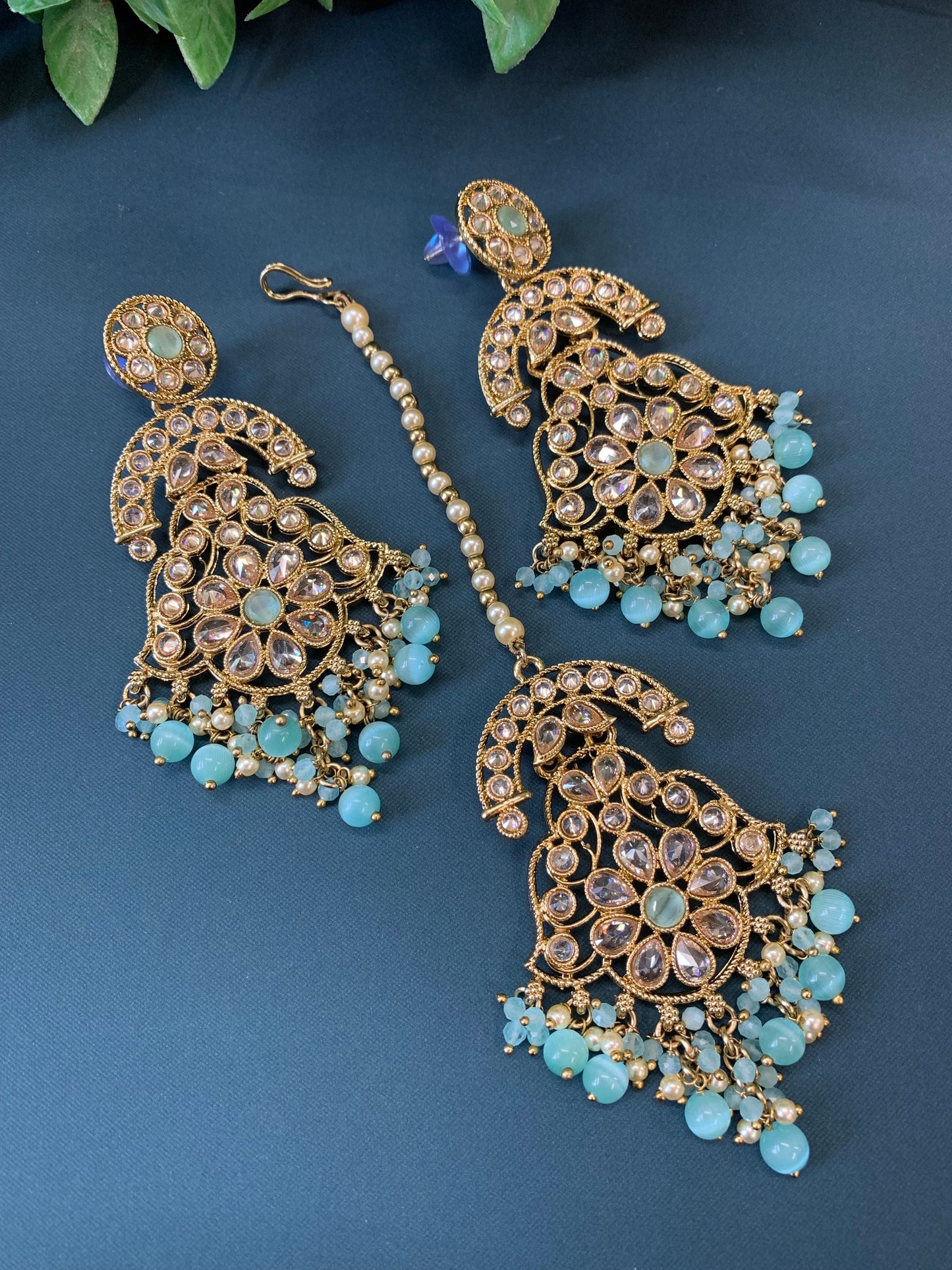 Enaya reverse popki tikka set chandbali style light blue
