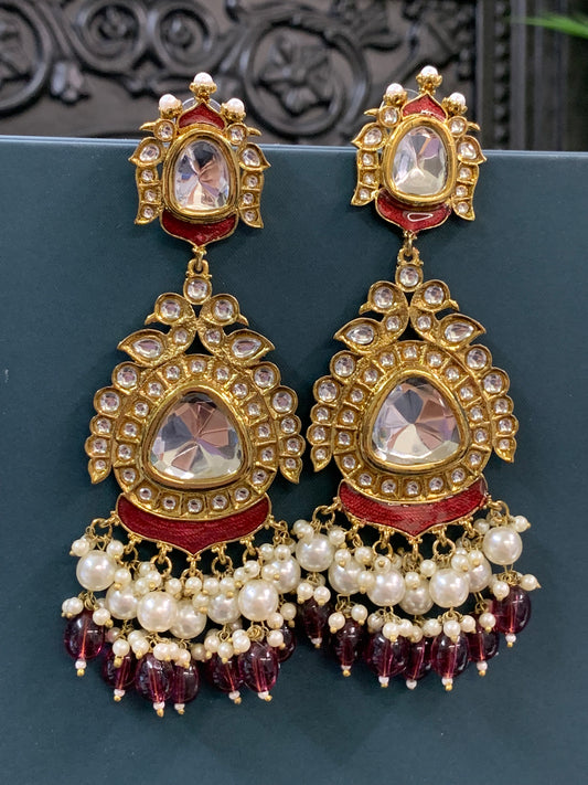 Kim kundan statement fashion earring red maroon/ burgundy