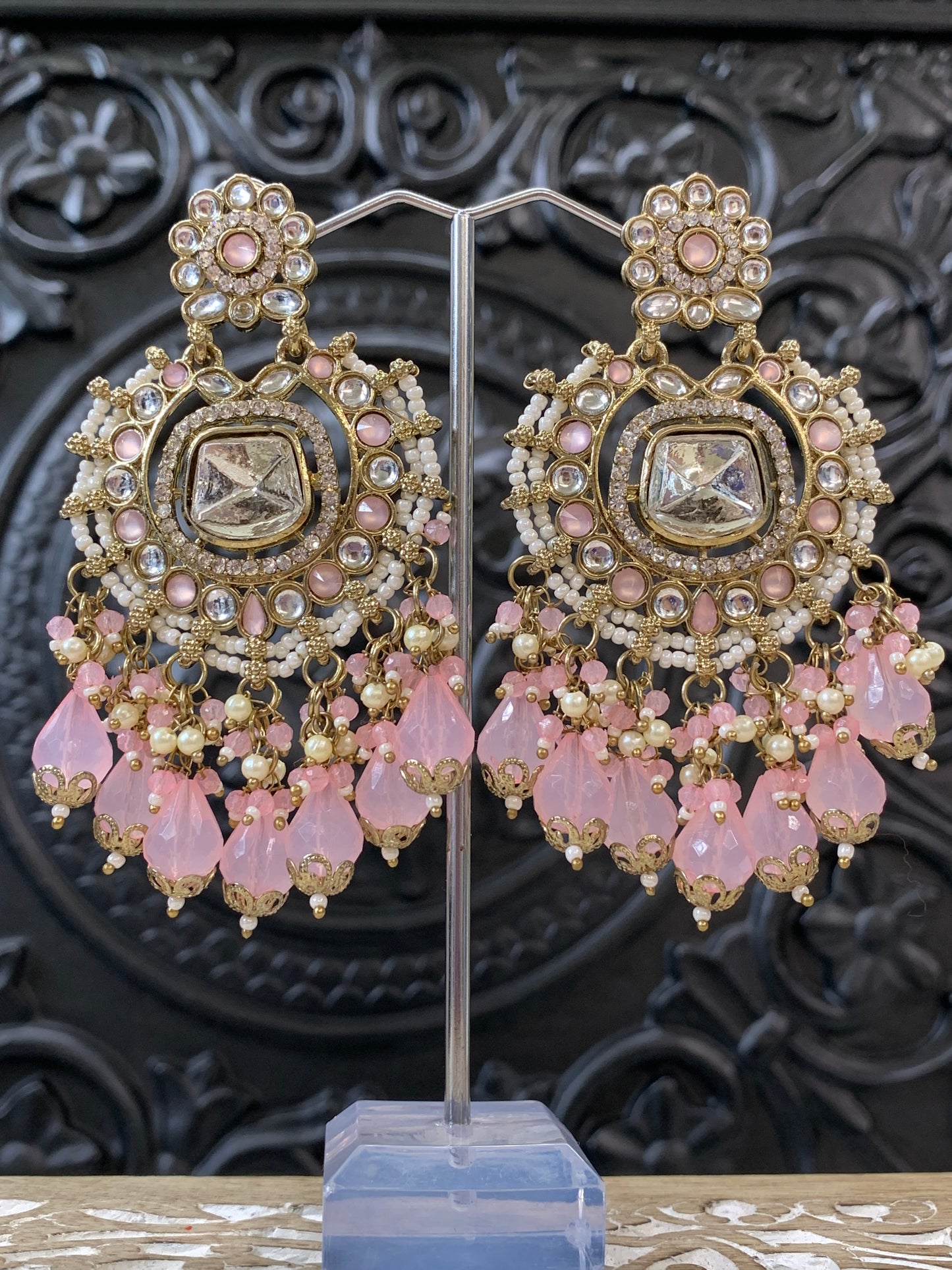 Isabella statement kundan chandbali fashion earring pastel blush pink