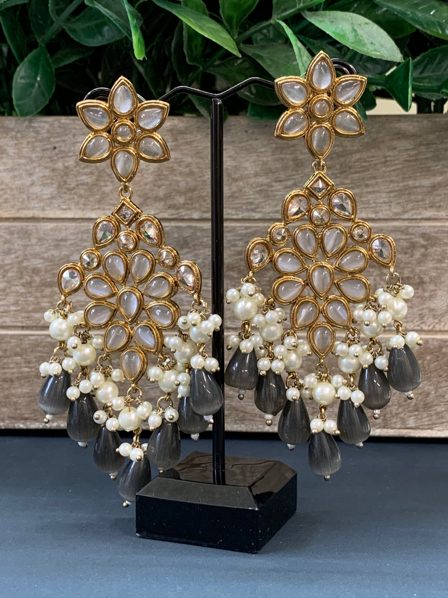 Kelly polki fashion earring monalisa grey