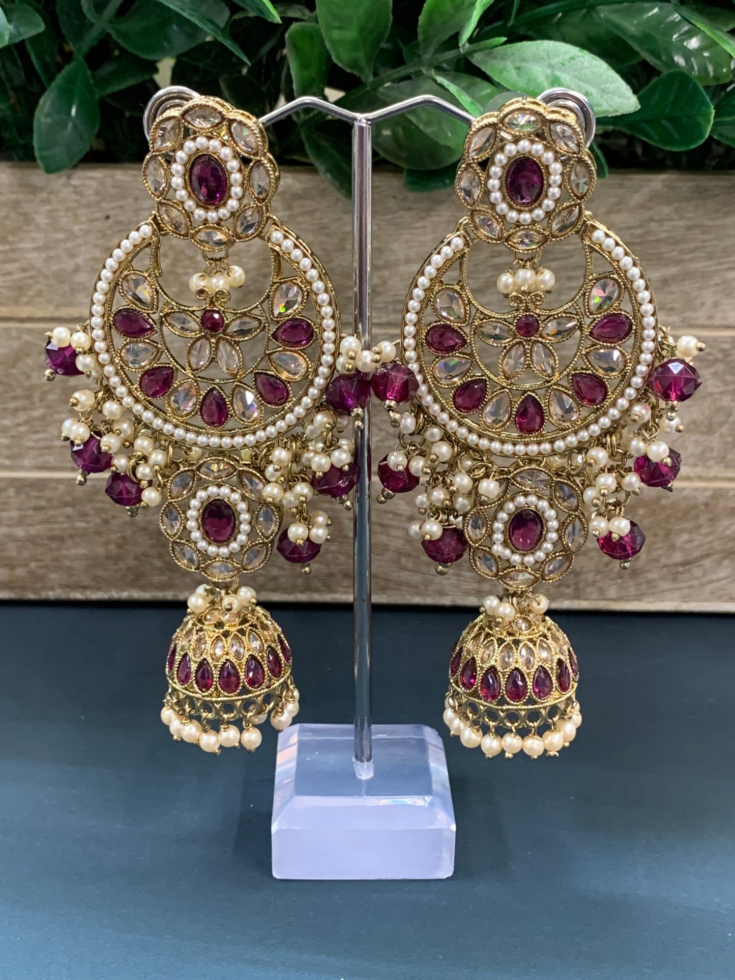Pari polki long statement earring wine red/ cherry red