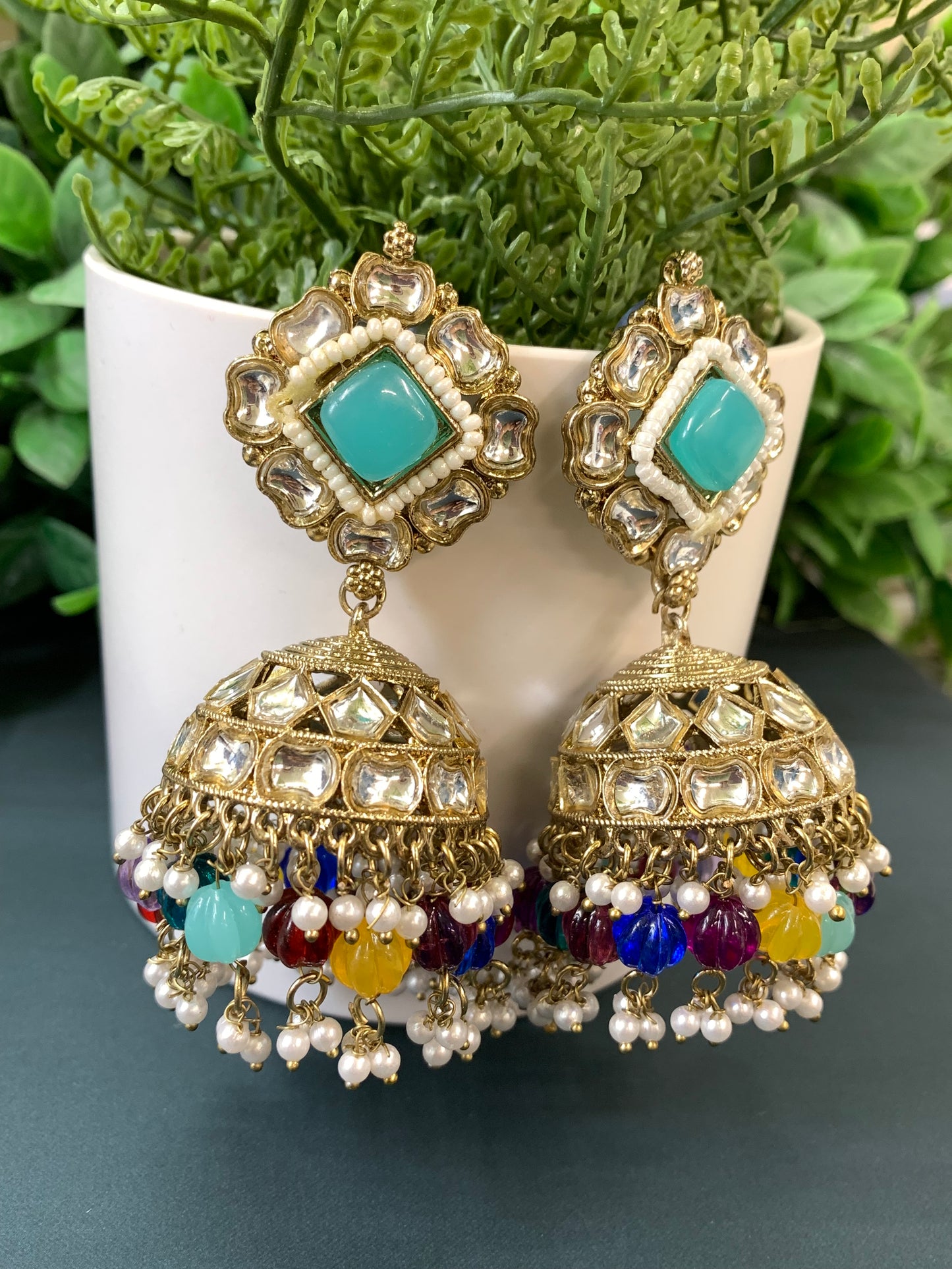 Gauri kundan jhumki/ jhumka earring phirozi