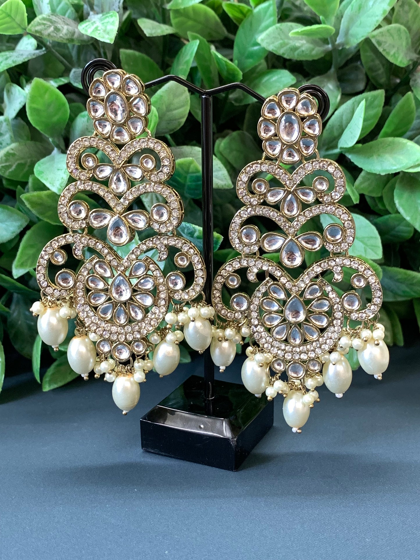 Palak kundan fashion chandbali style earring set black