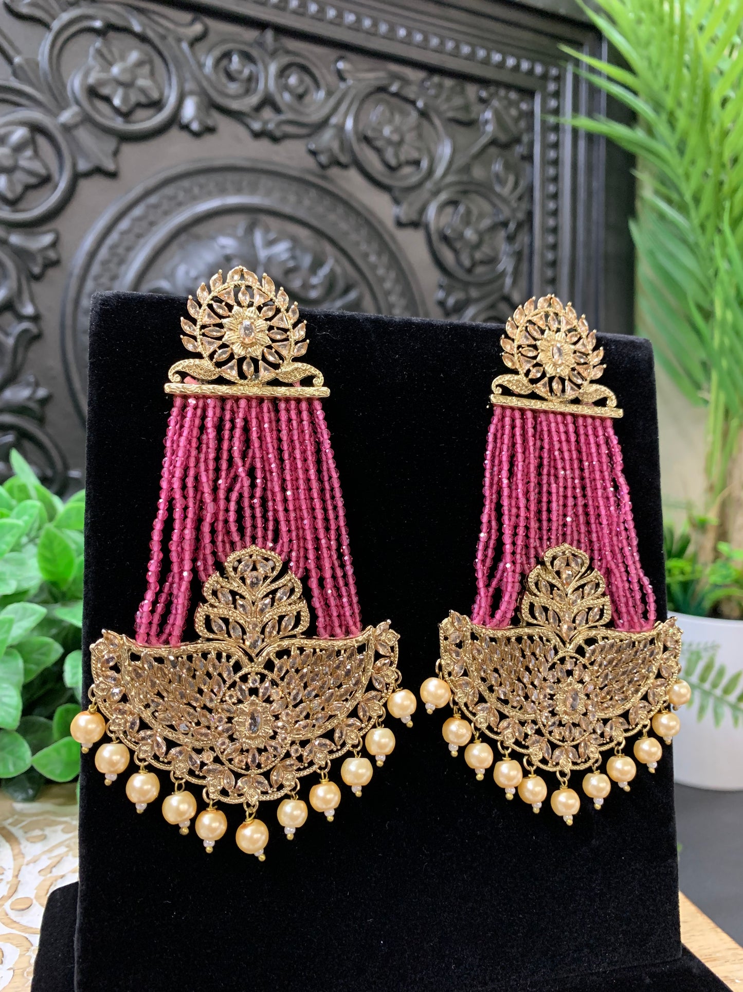 Sage polki fashion statement earring cherry red