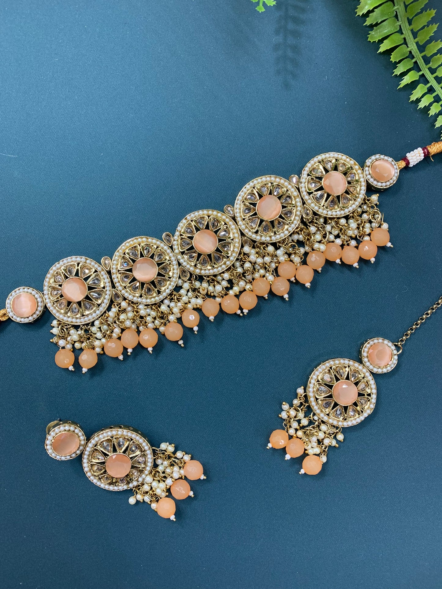 Ayesha polki choker in antique and peach