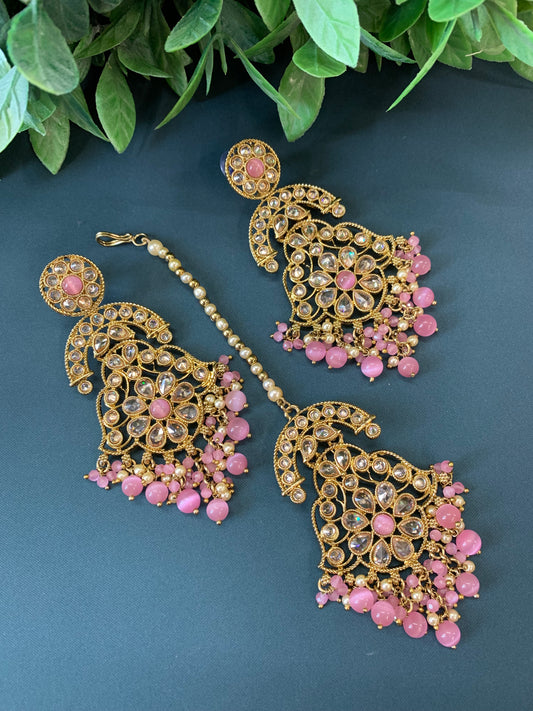Enaya reverse popki tikka set chandbali style onion pink