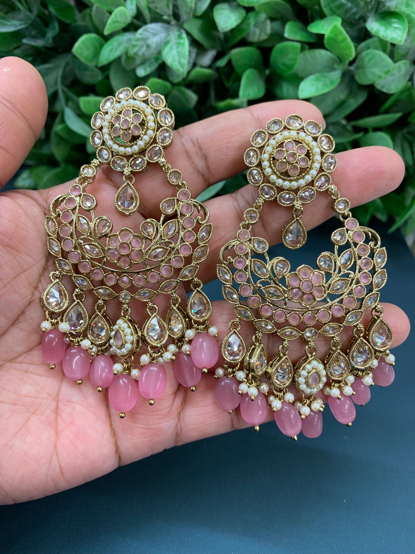 Sophia polki jhumki earring antique polk/ gold / blush pink