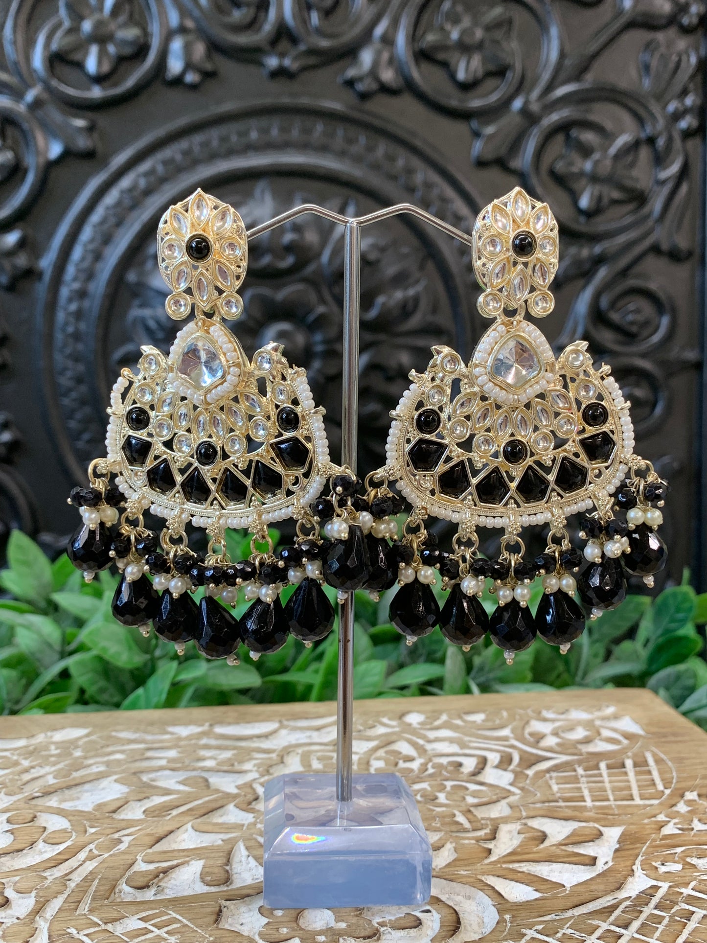 Berry kundan chandbali earring black
