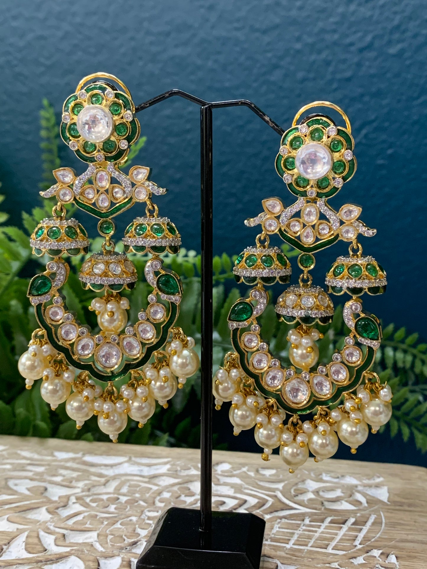 Liyana Mossanite kundan statement jhumki with pota stone work