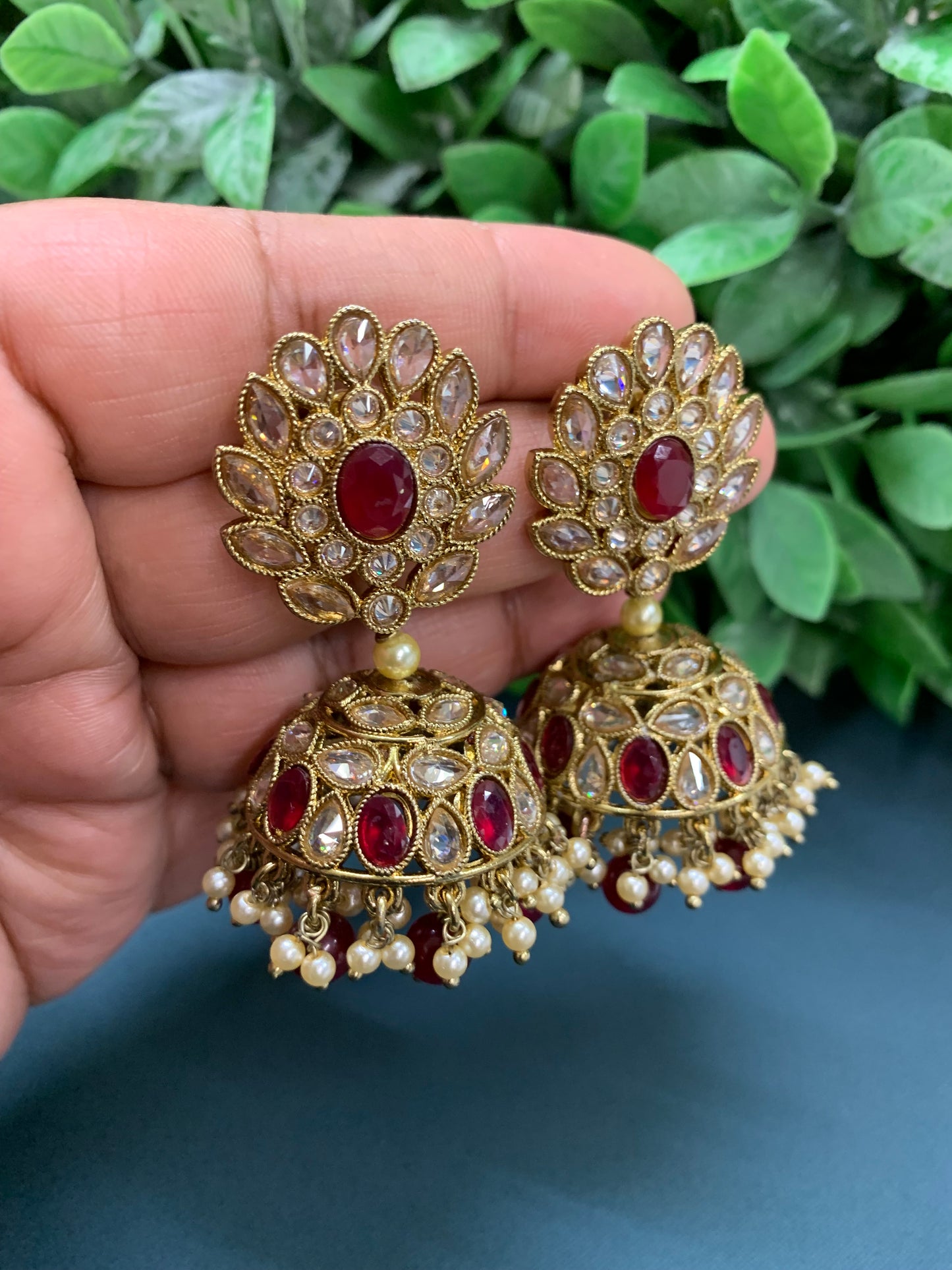 Maggi mini /chotu sa polki jhumki/ jhumka earring antique gold / maroon/ burgundy