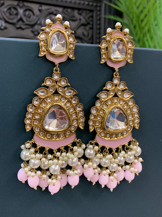 Kim kundan statement fashion earring pink