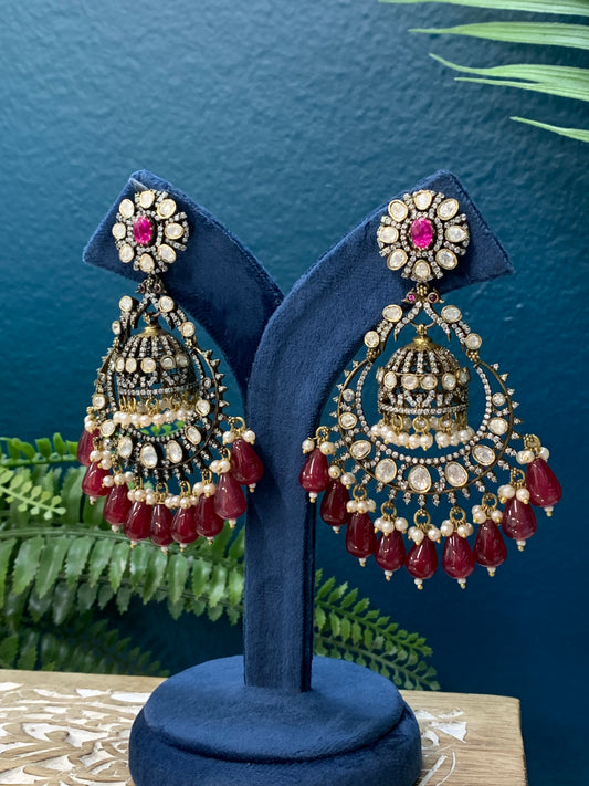 Amayira Mossanite kundan statement jhumki earring with pota stone work