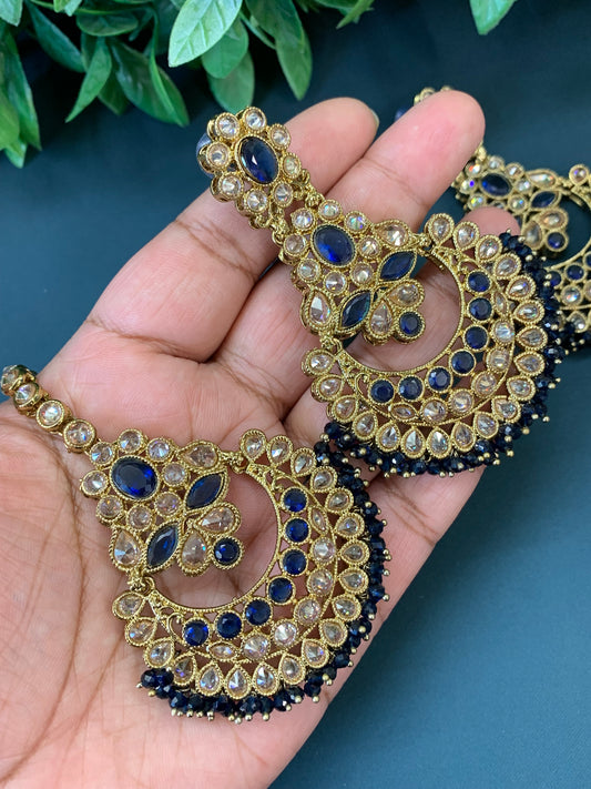 Erin reverse popki tikka set chandbali style navy blue