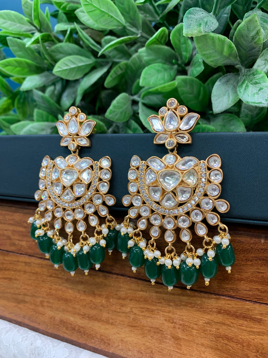 Moissanite chandbali earring emerald green