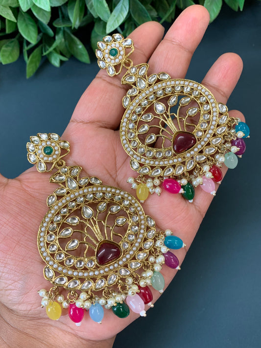 Mita kundan fashion chandbali style earring set multi