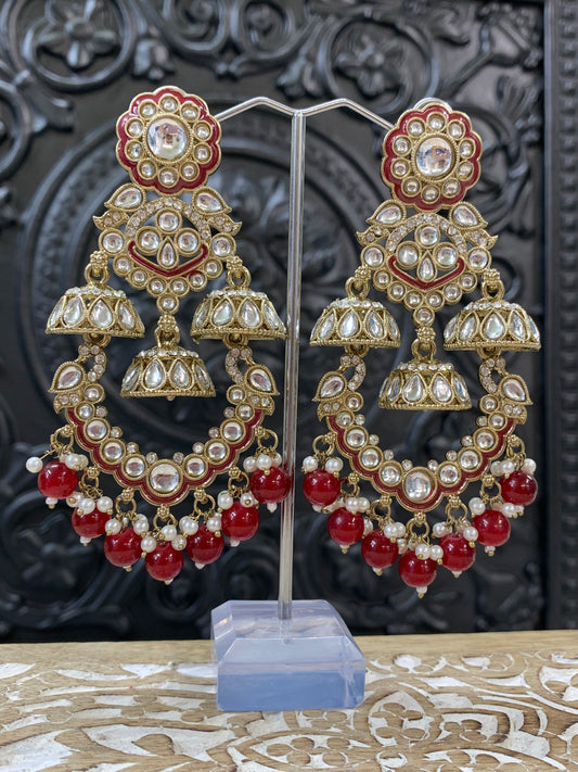 Emily fashion earring tiger detail red maroon burgundy