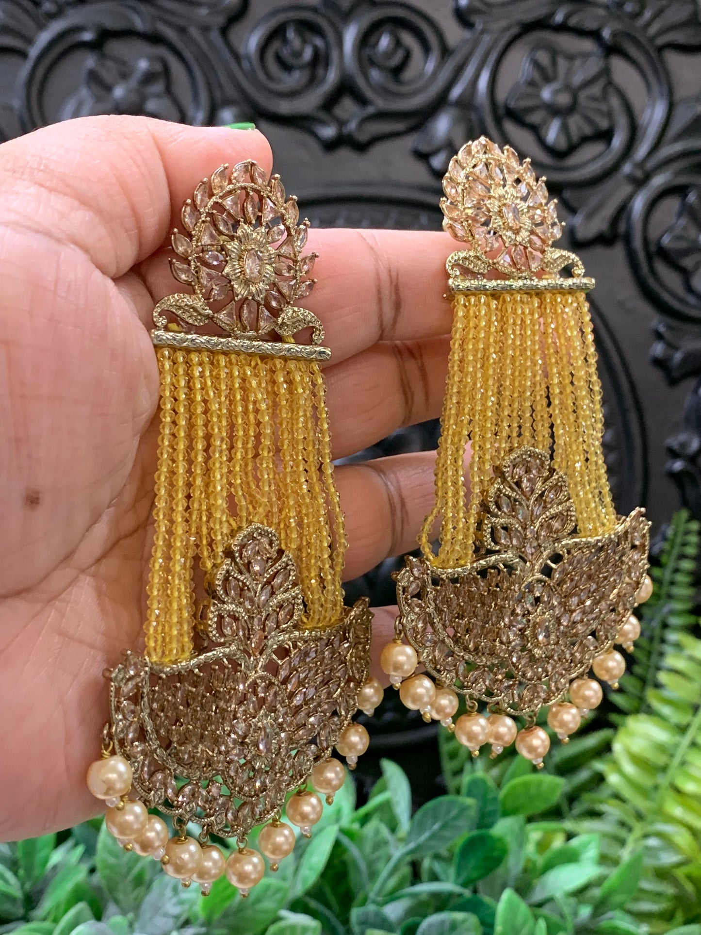 Sage polki fashion statement earring pastel yellow