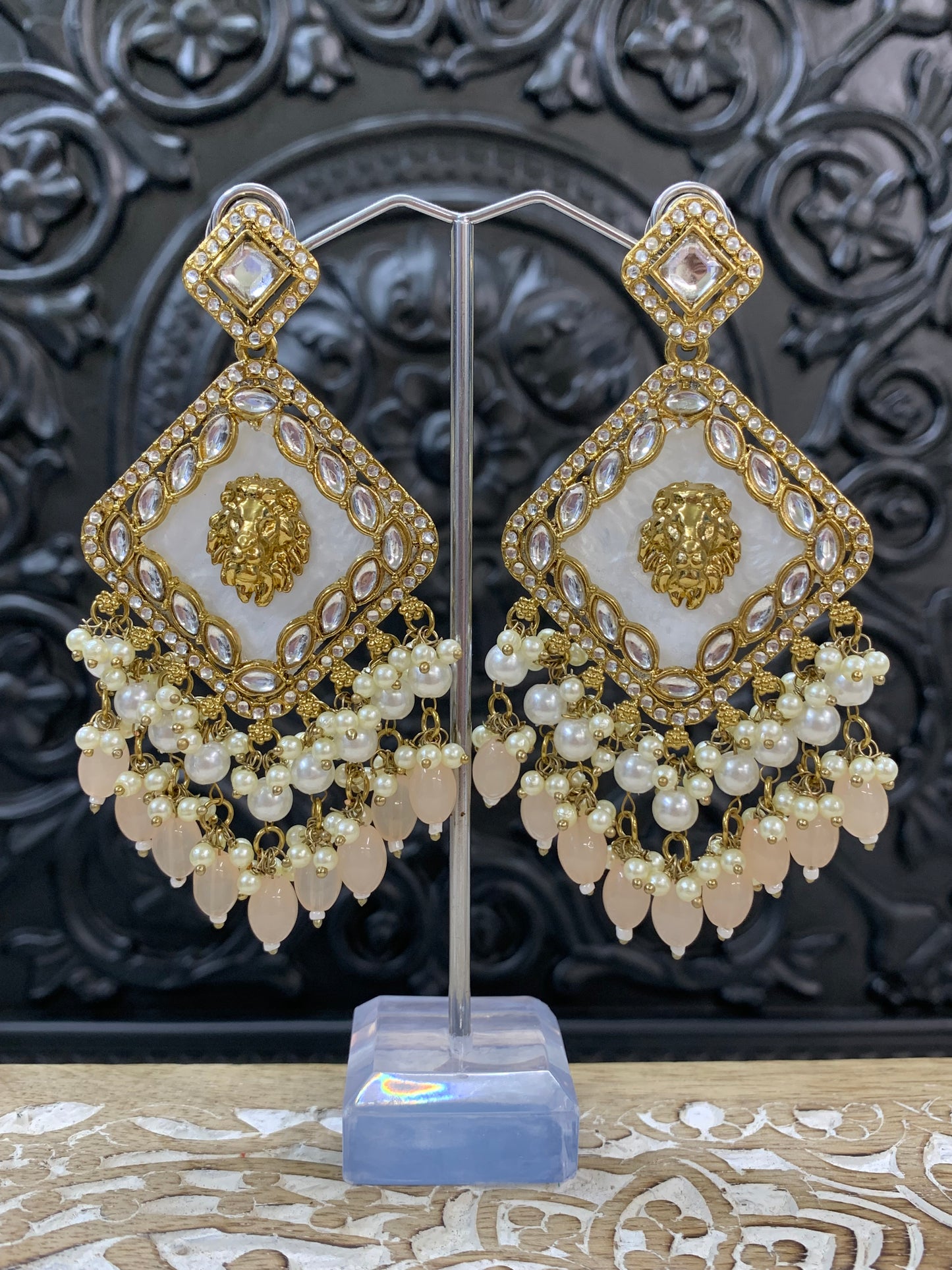 Amaya statement sabyasachi fashion earring tiger detail nude peach