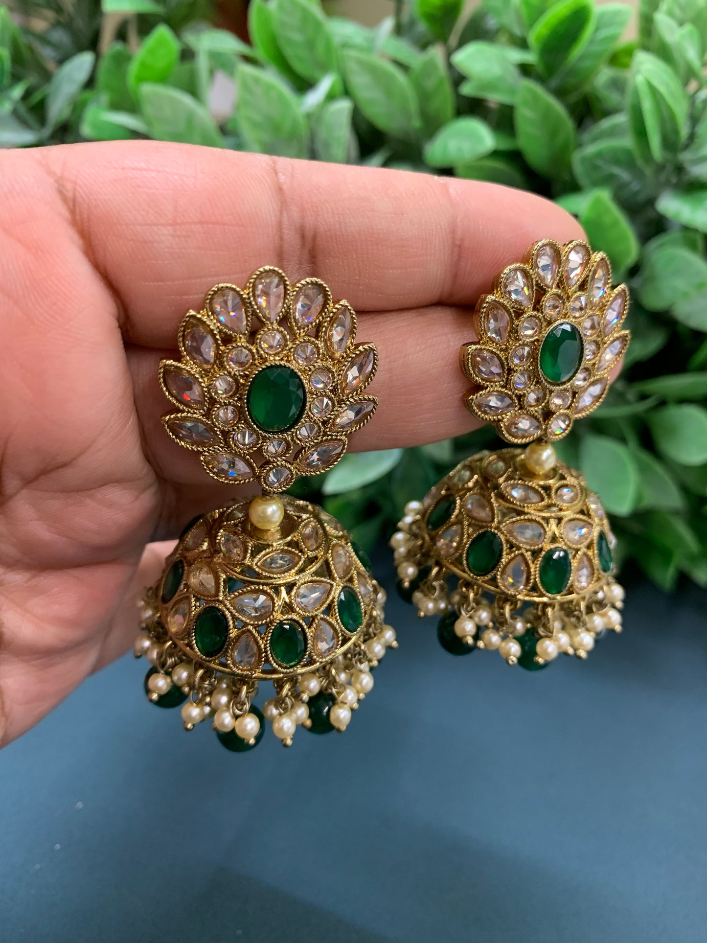 Maggi mini /chotu sa polki jhumki/ jhumka earring antique gold / emerald green