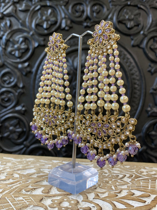 Savana polki fashion statement earring lavender lilac crystal