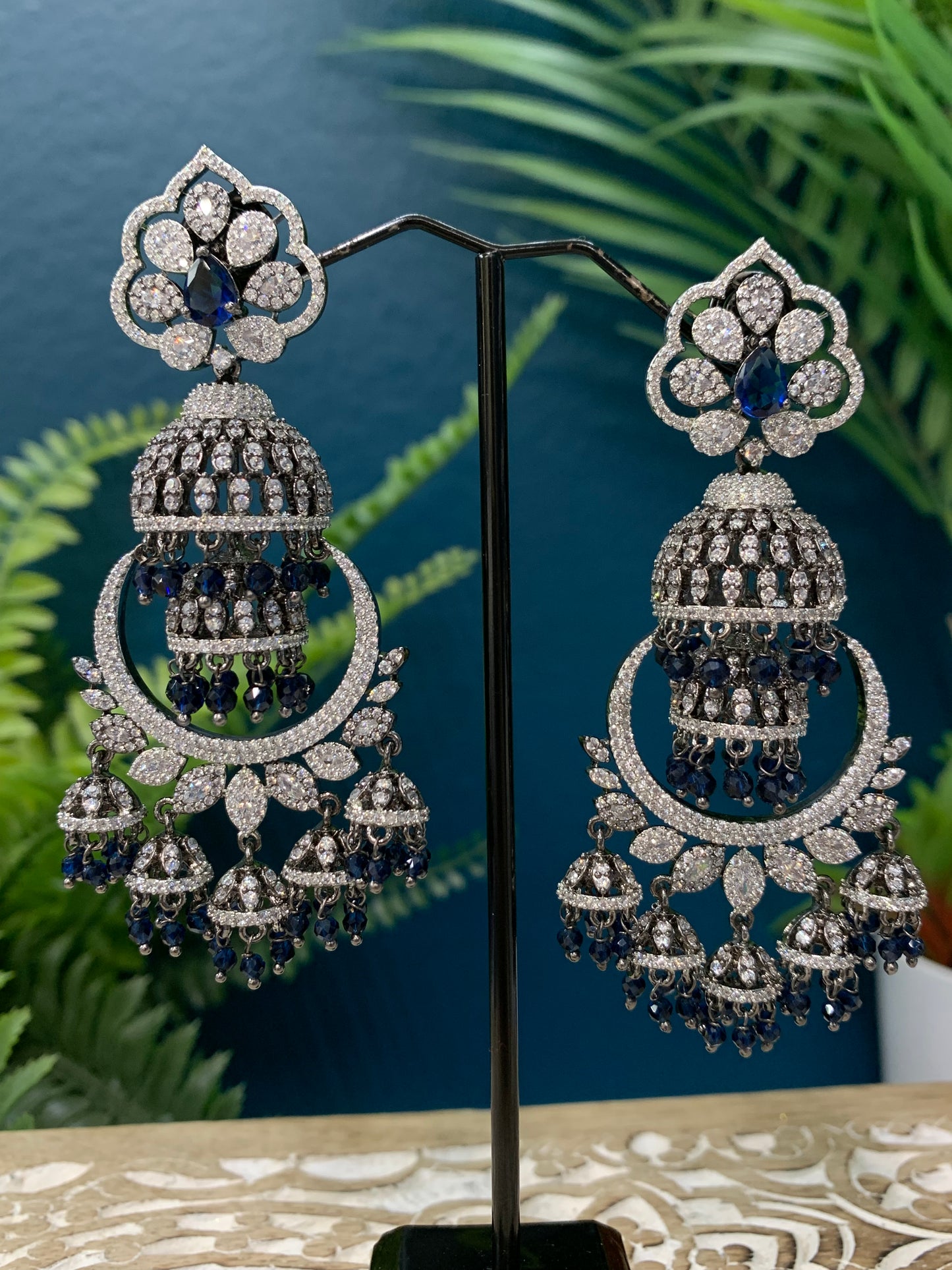 American diamond / AD /CZ earring in Victorian black polish