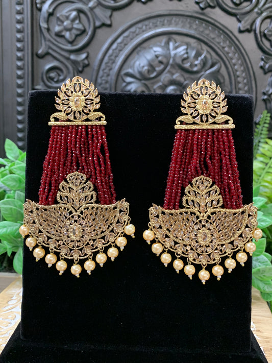 Sage polki fashion statement earring red maroon burgundy