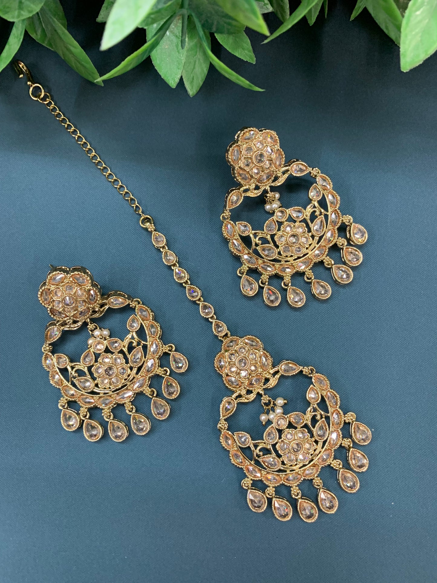 Amna tikka set polki earring tikka antique gold