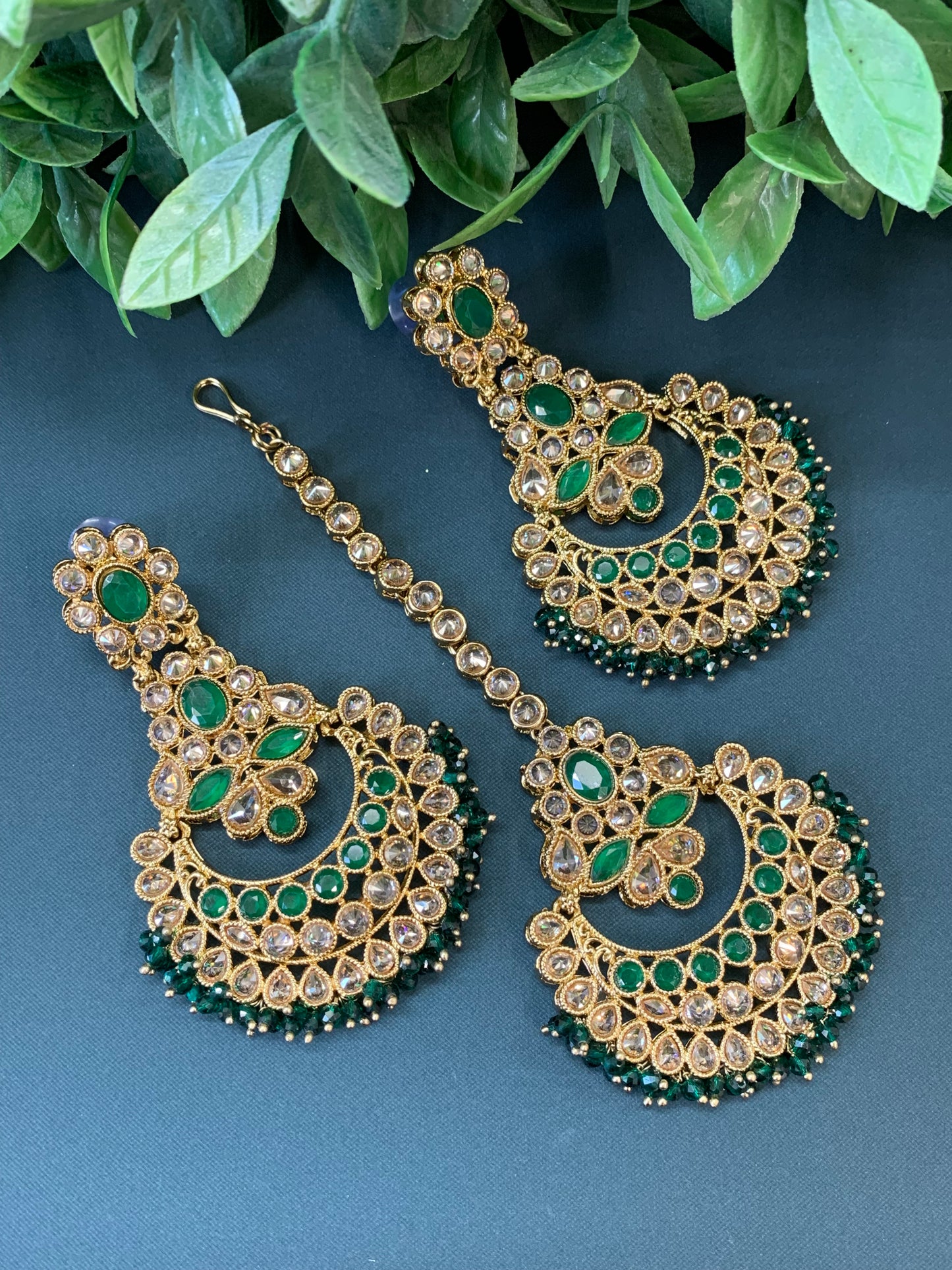Erin reverse popki tikka set chandbali style emerald green