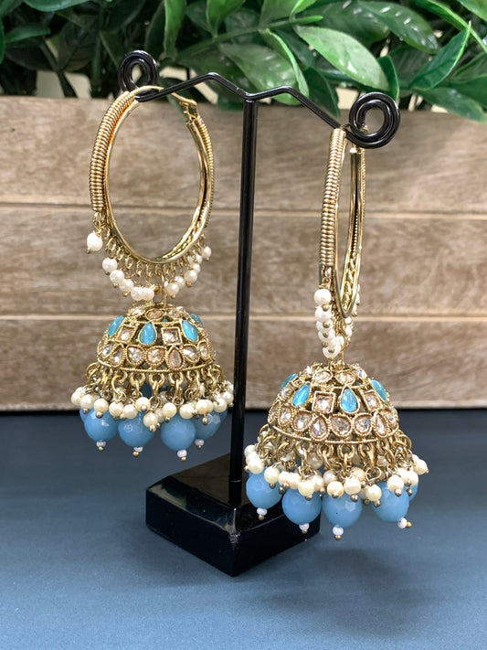 Shabana polki bali hoop jhumki/jhumka light blue