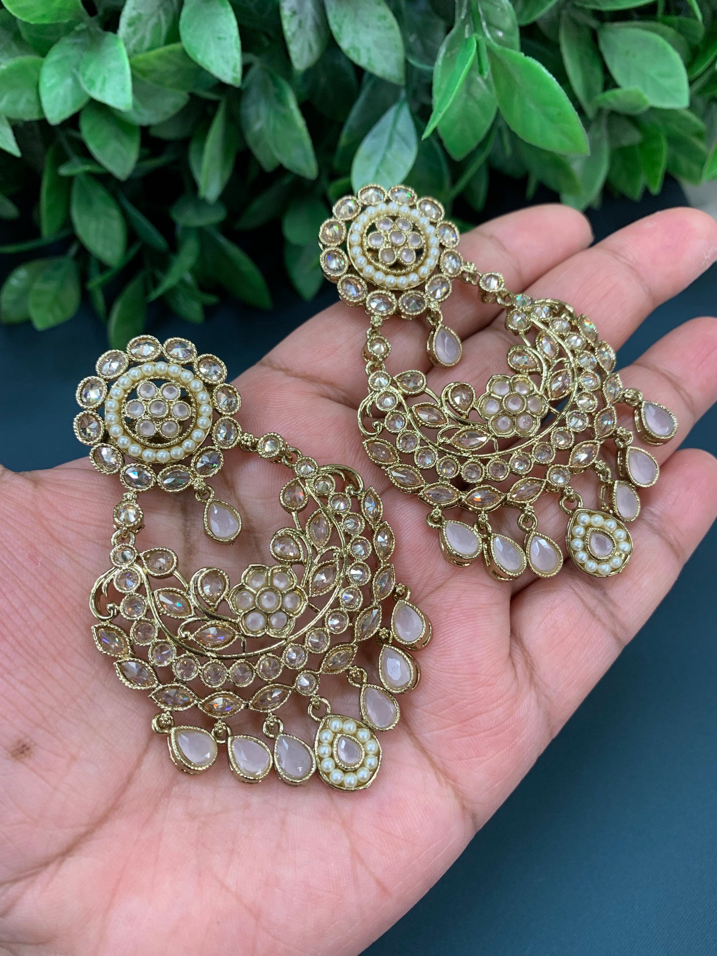 Parul polki fashion chandbali earring blush pink