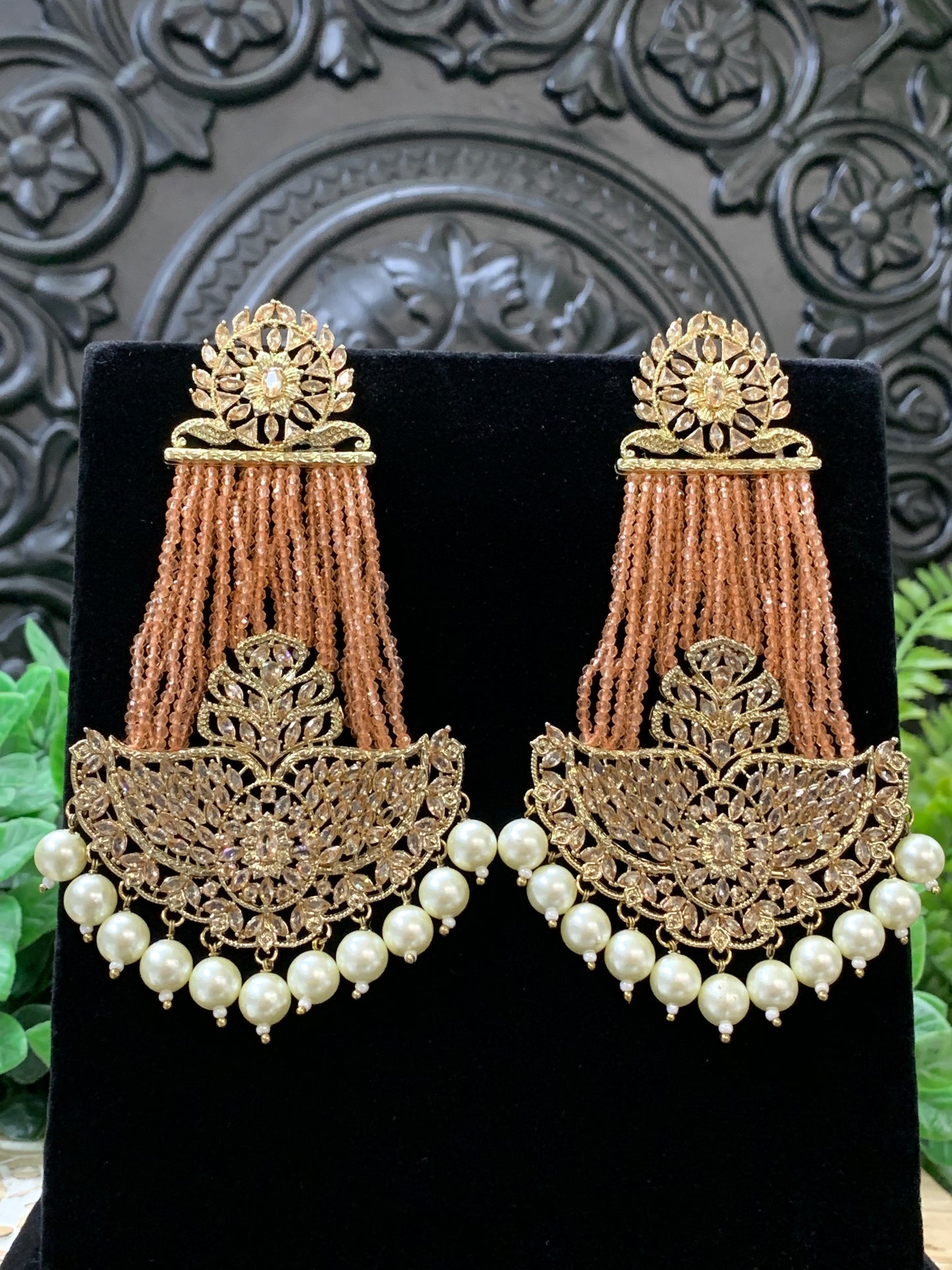 Sage polki fashion statement earring orange bronze