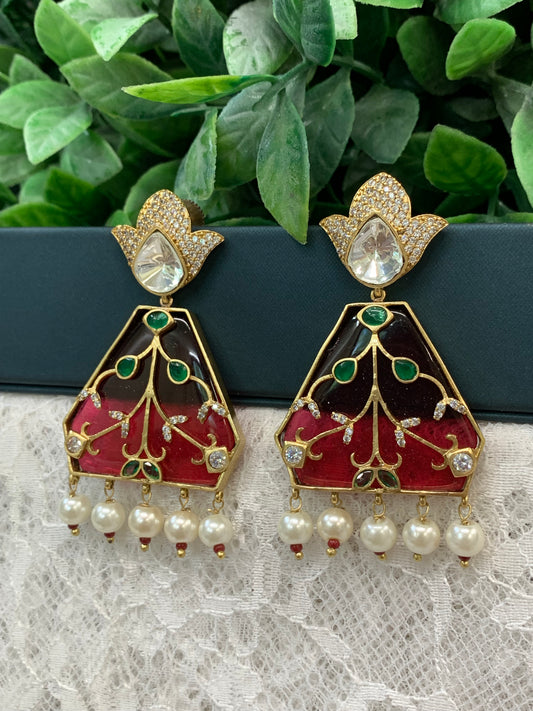 Kundan chandbali earring red / cherry /burgundy