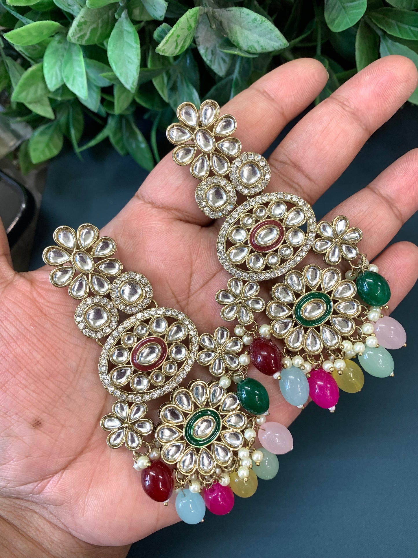 Payal kundan fashion chandbali style earring set multi