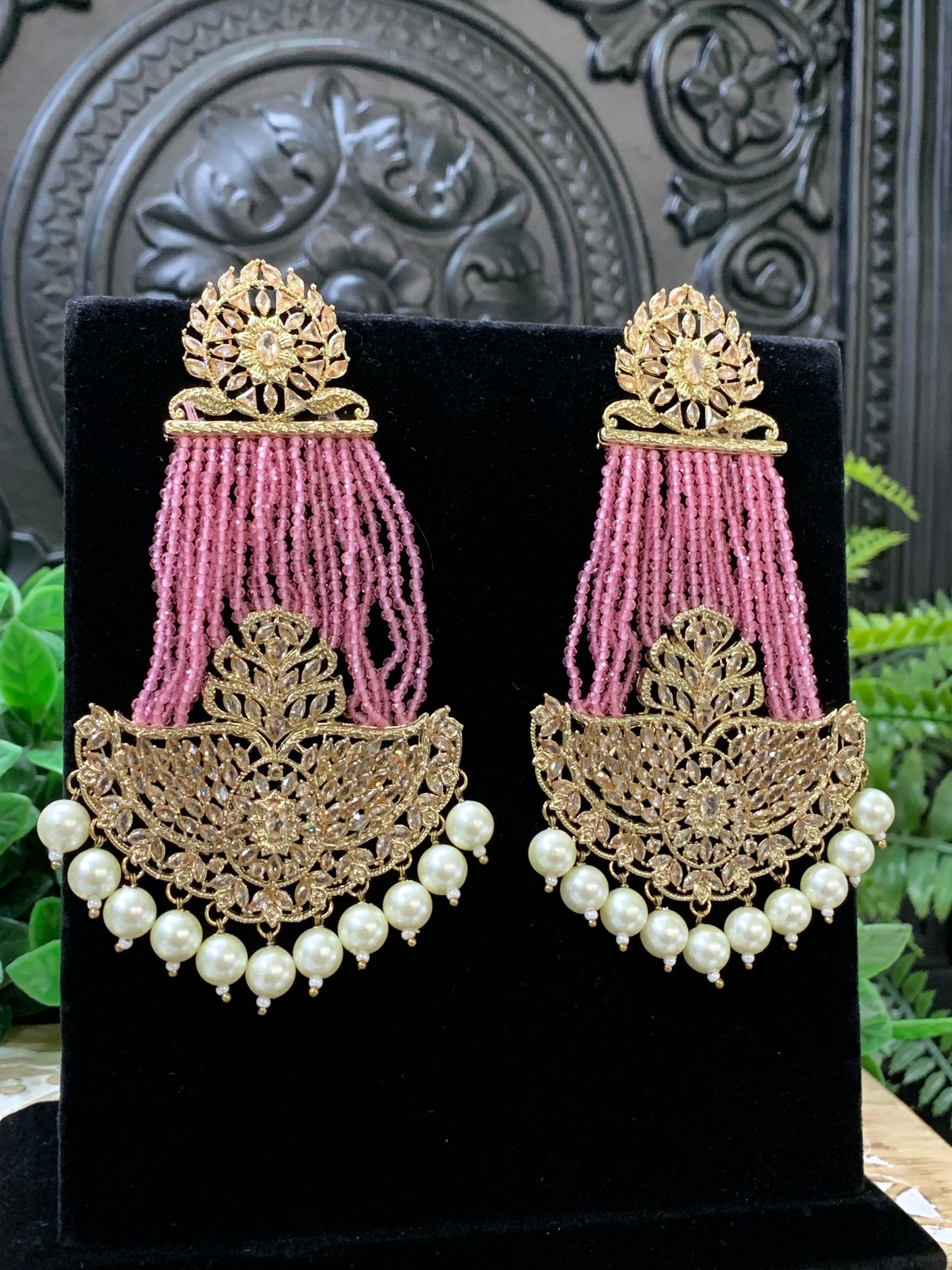Sage polki fashion statement earring pink