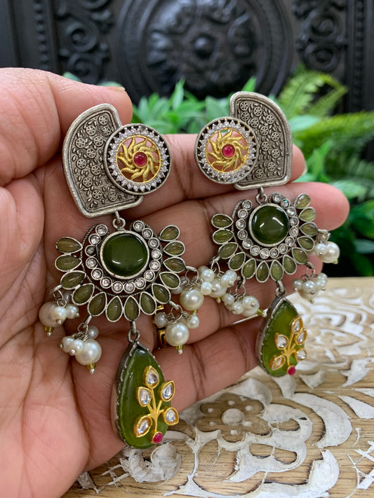 Black metal oxi German silver jhumki earring