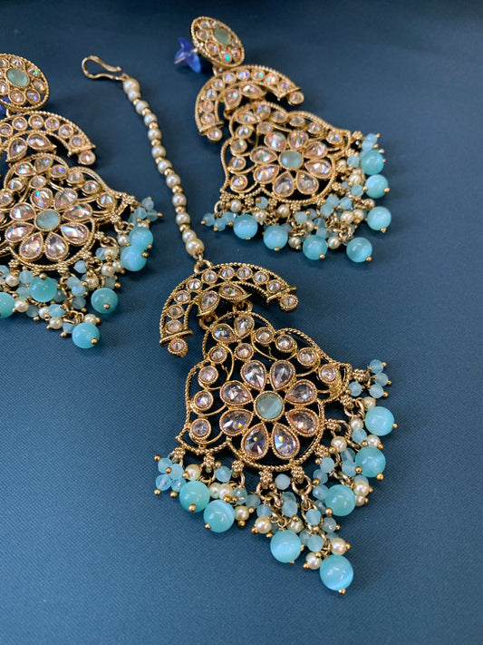 Enaya reverse popki tikka set chandbali style light blue